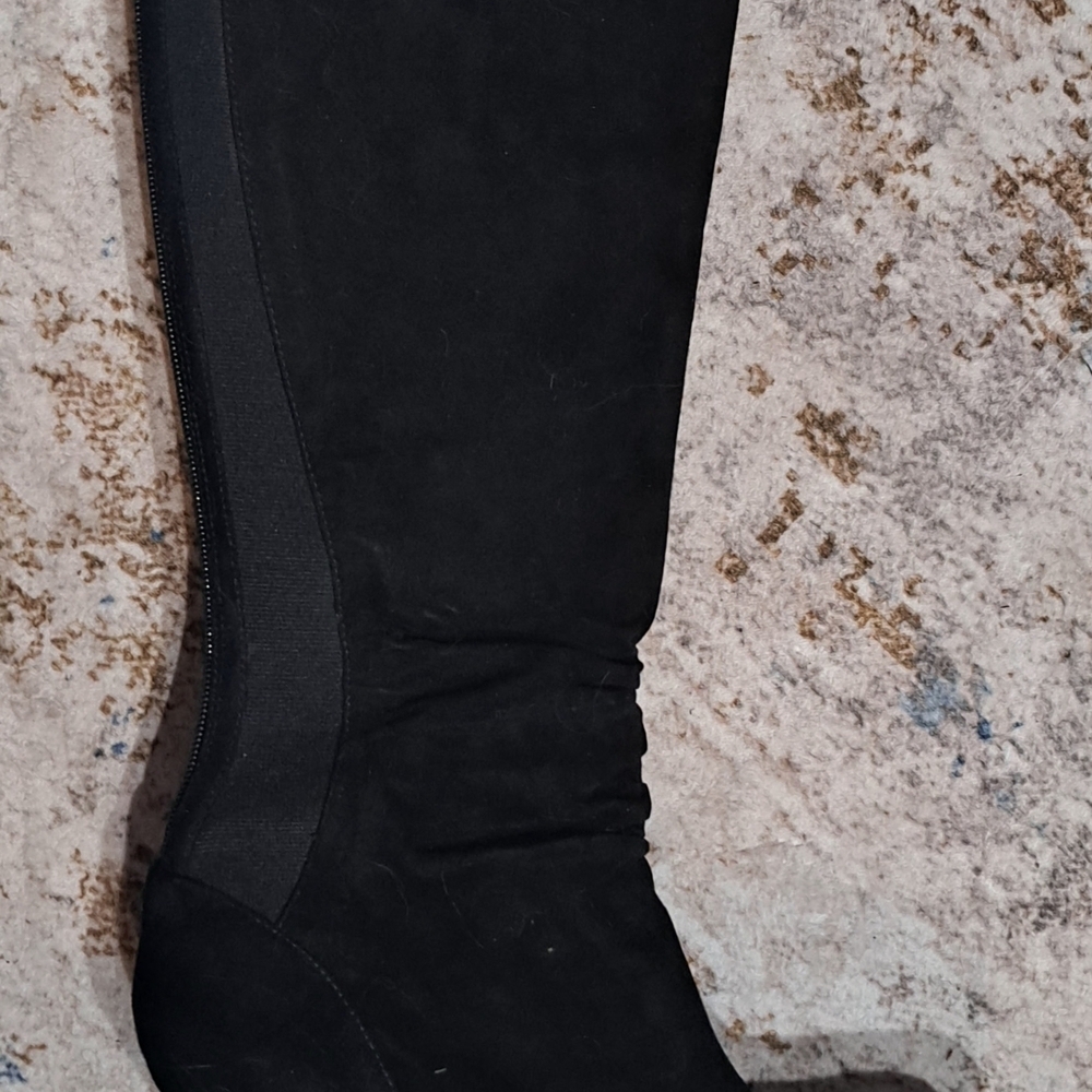 Clarks Indigo Black Suede Heeled Knee-High Boots Womens 9.5 B2